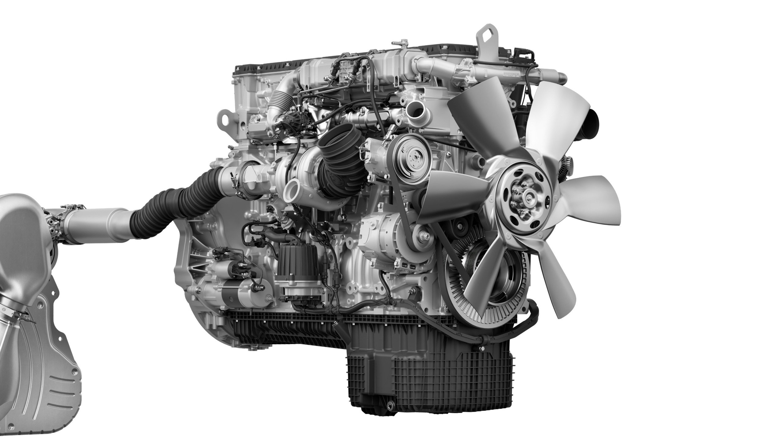 Motor Detroit Gen 6 visto de frente, con ventilador y turbo